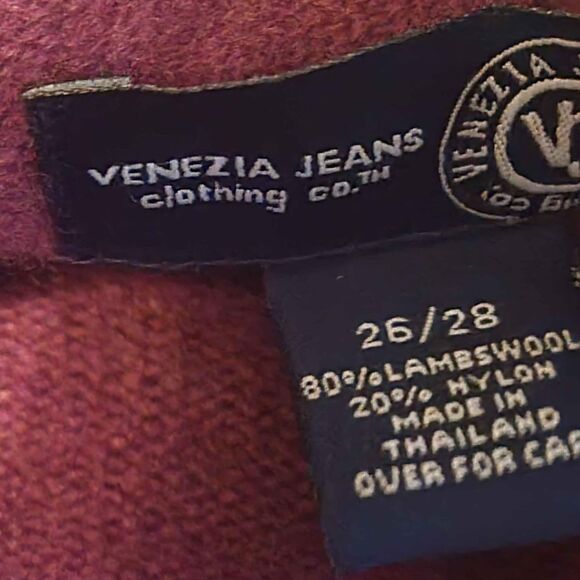 Women's Size 26/28 Venezia 80% Lambswool Plum and Beige Long Sleeve Sweater - Picture 3 of 4